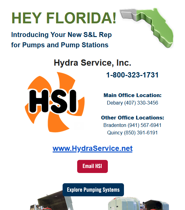 Hydra Service, INC Named New S&L Rep for Pumps and Pump Stations